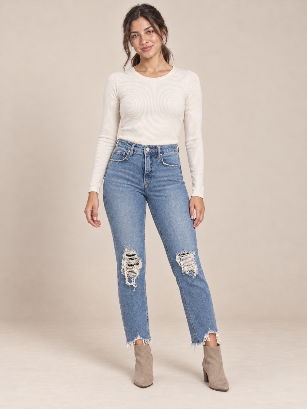Good American Distressed High Rise Crop Jeans Women 2/26 Raw Hem